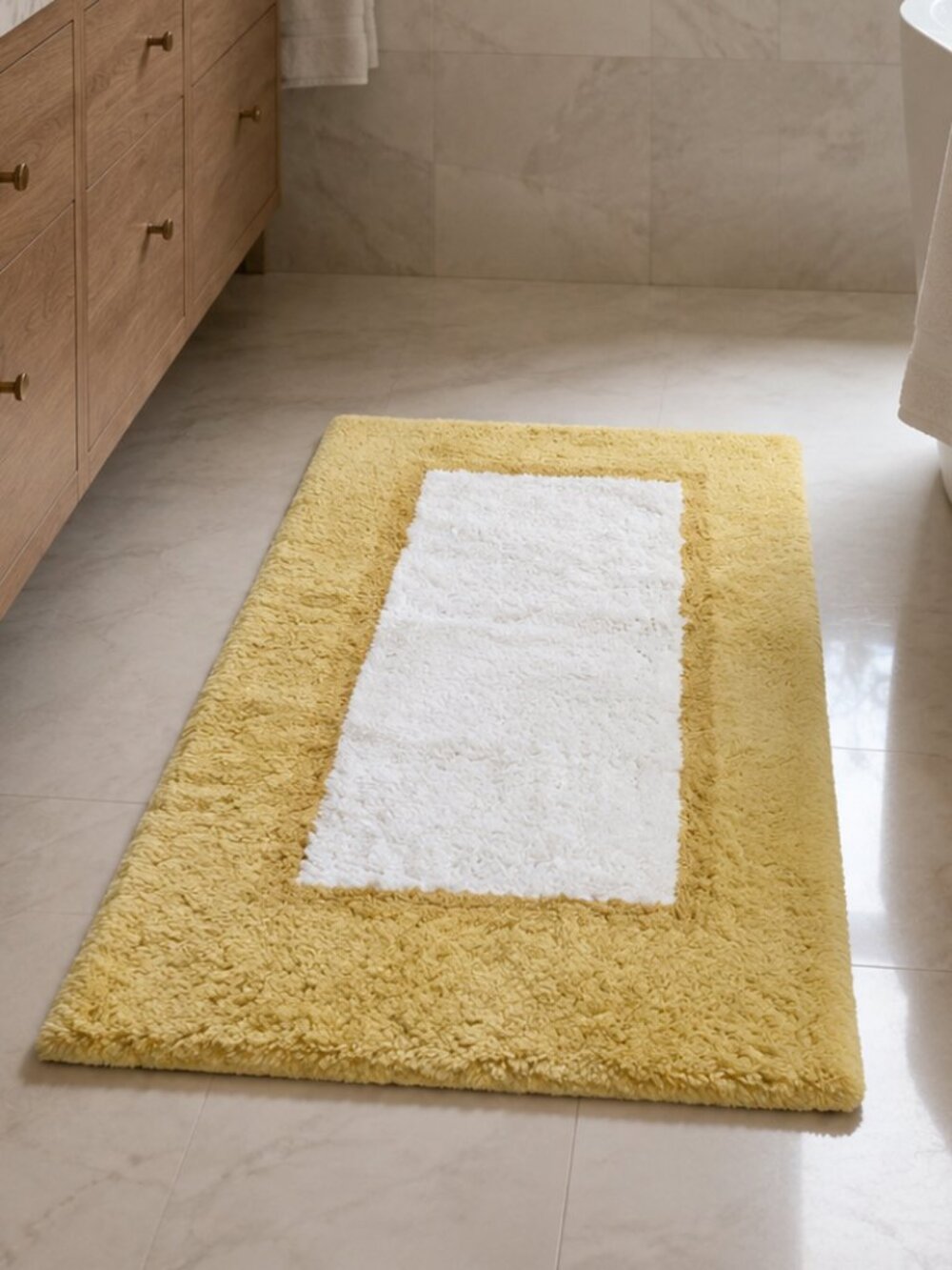 Restoration Hardware Plush Cotton Bath Mat Yellow & Ivory Luxury Bathroom Rug